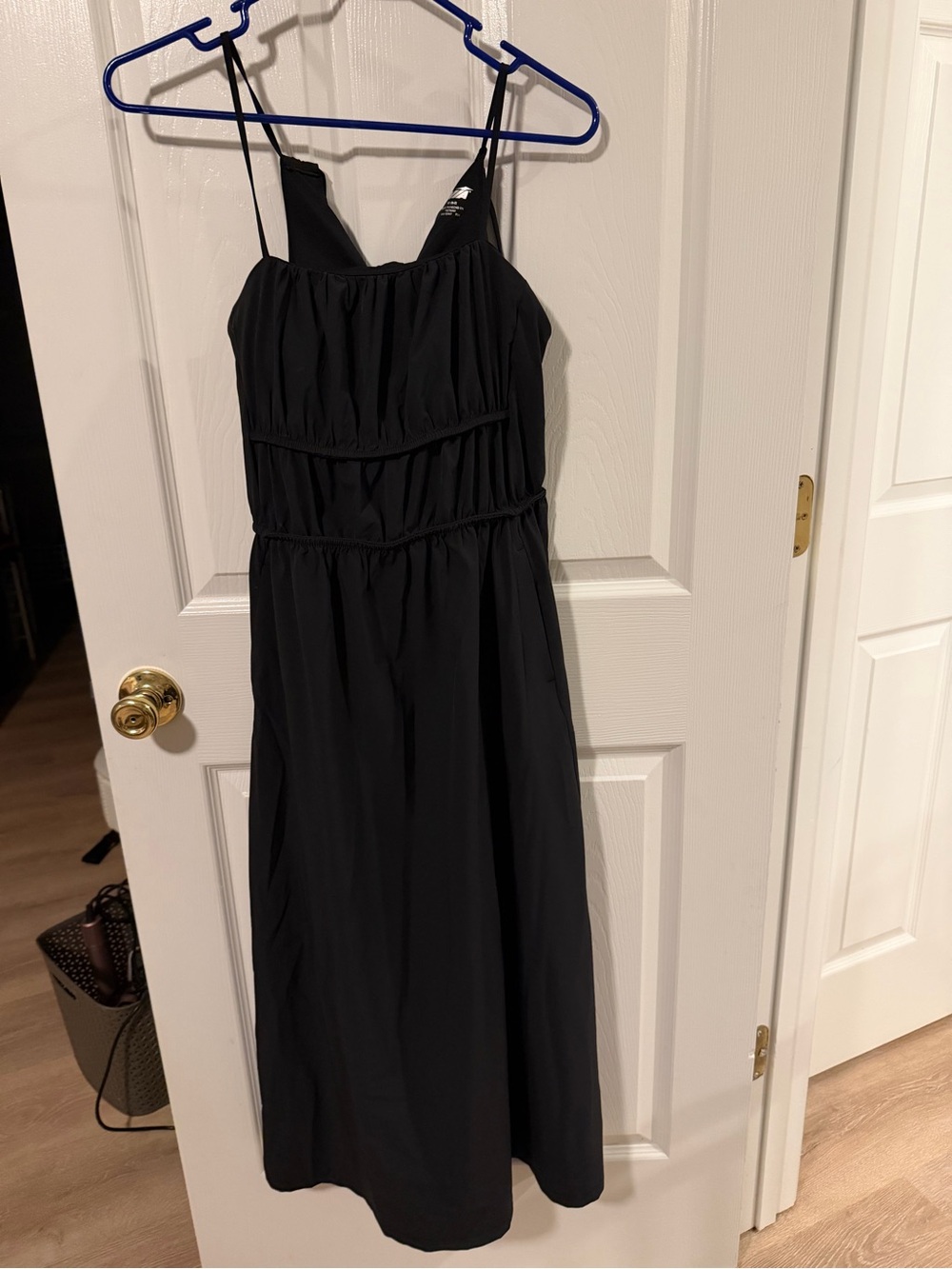 Women's Black Spaghetti-Strap Midi Dress athletic material